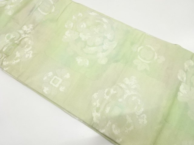 JAPANESE KIMONO / SILVER THREAD FLORAL PATTERN WEAVE NAGOYA OBI